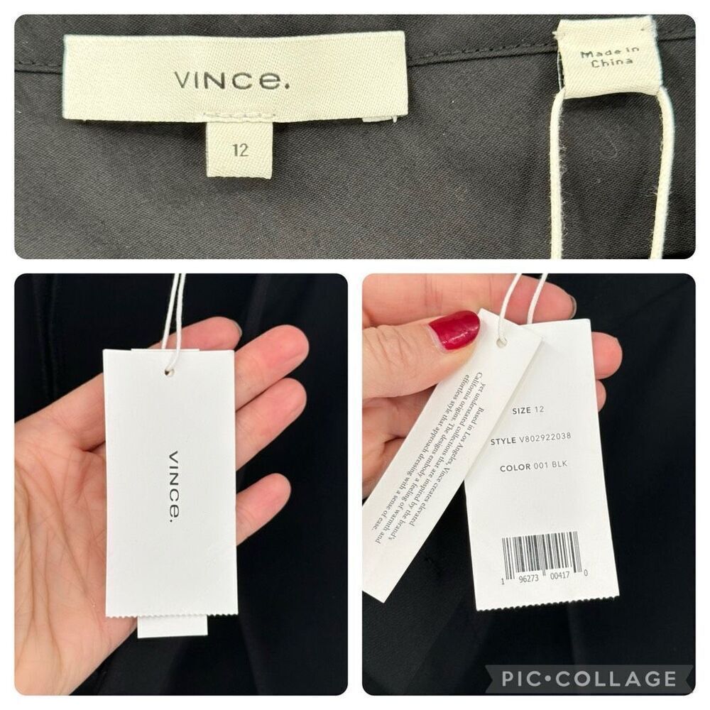Vince Pintuck Tapered Trouser Pants Cropped Pockets Women 12 Black Office NWT - Picture 10 of 11